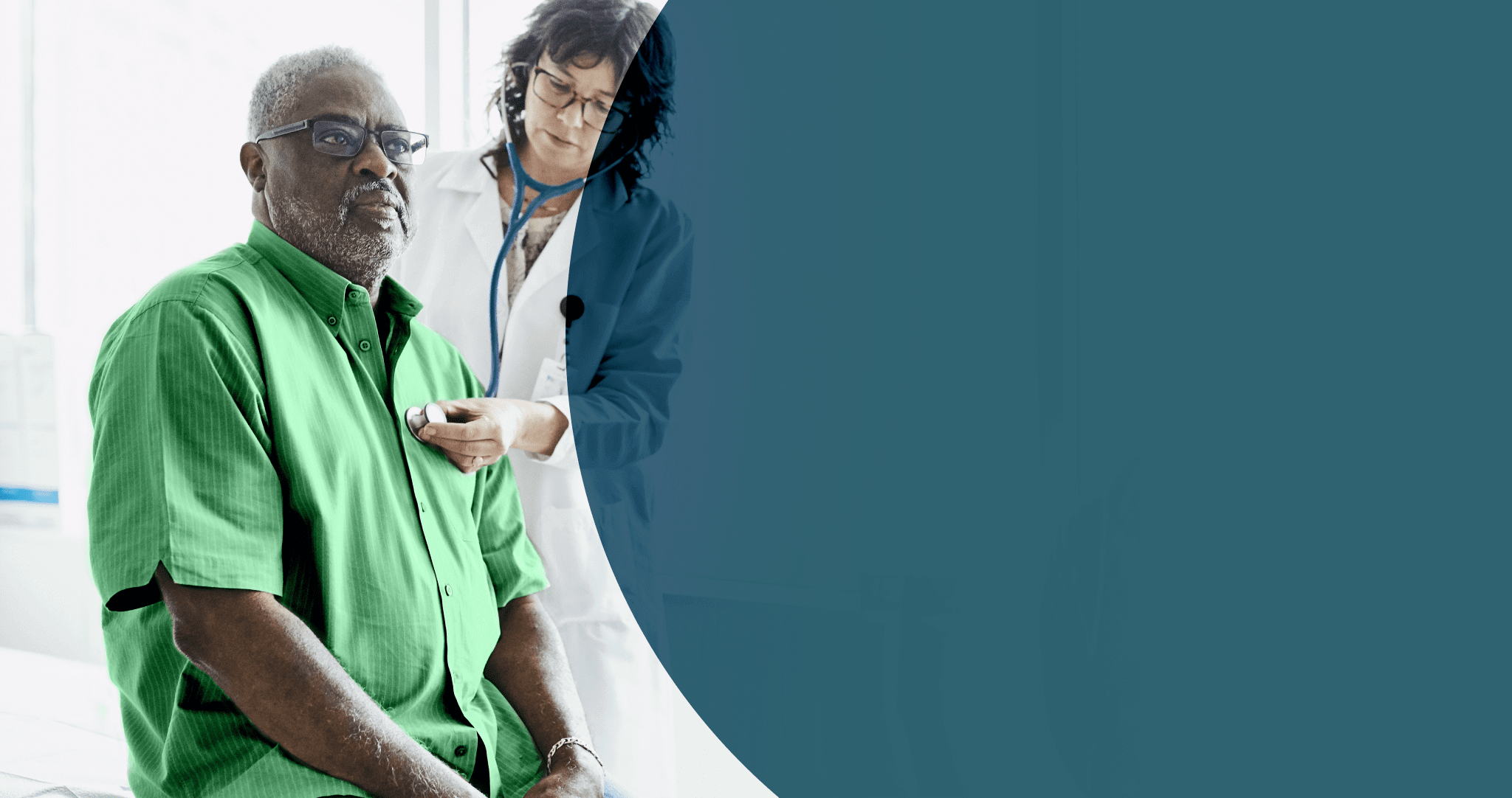 Listening to lung function: Man with doctor